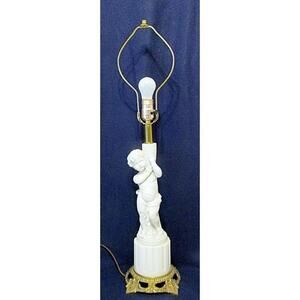 Antique White Bisque Porcelain Cherub Column with Gilt Bronze Base Table Lamp